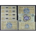 Scotland, Bank of Scotland (8), a group of 5 Pounds and 1 Pounds, 5 Pounds dated 1963 and 1967 (