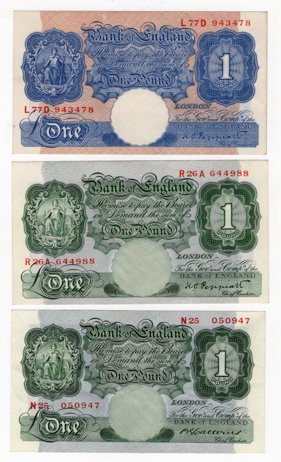 Catterns & Peppiatt 1 Pounds (3), Catterns 1 Pound (B225) issued 1930, serial N25 050947 (B225,