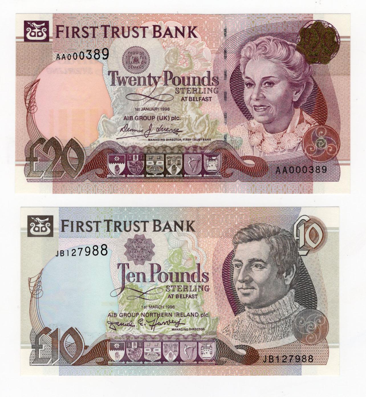 Northern Ireland, First Trust Bank (2), 20 Pounds dated 1st January 1998, signed D.J. Licence, FIRST