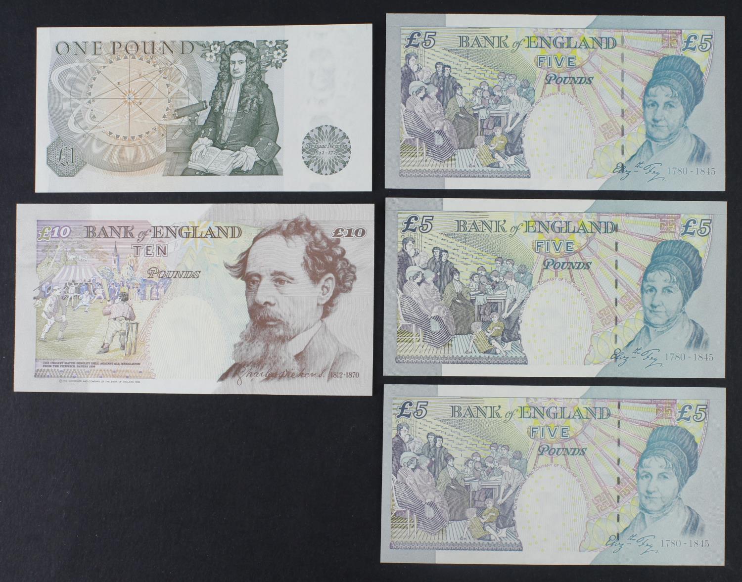 Bank of England (5), a group of special numbers, Page 1 Pound FIRST RUN A01 983270 (B337), Kentfield - Image 2 of 2