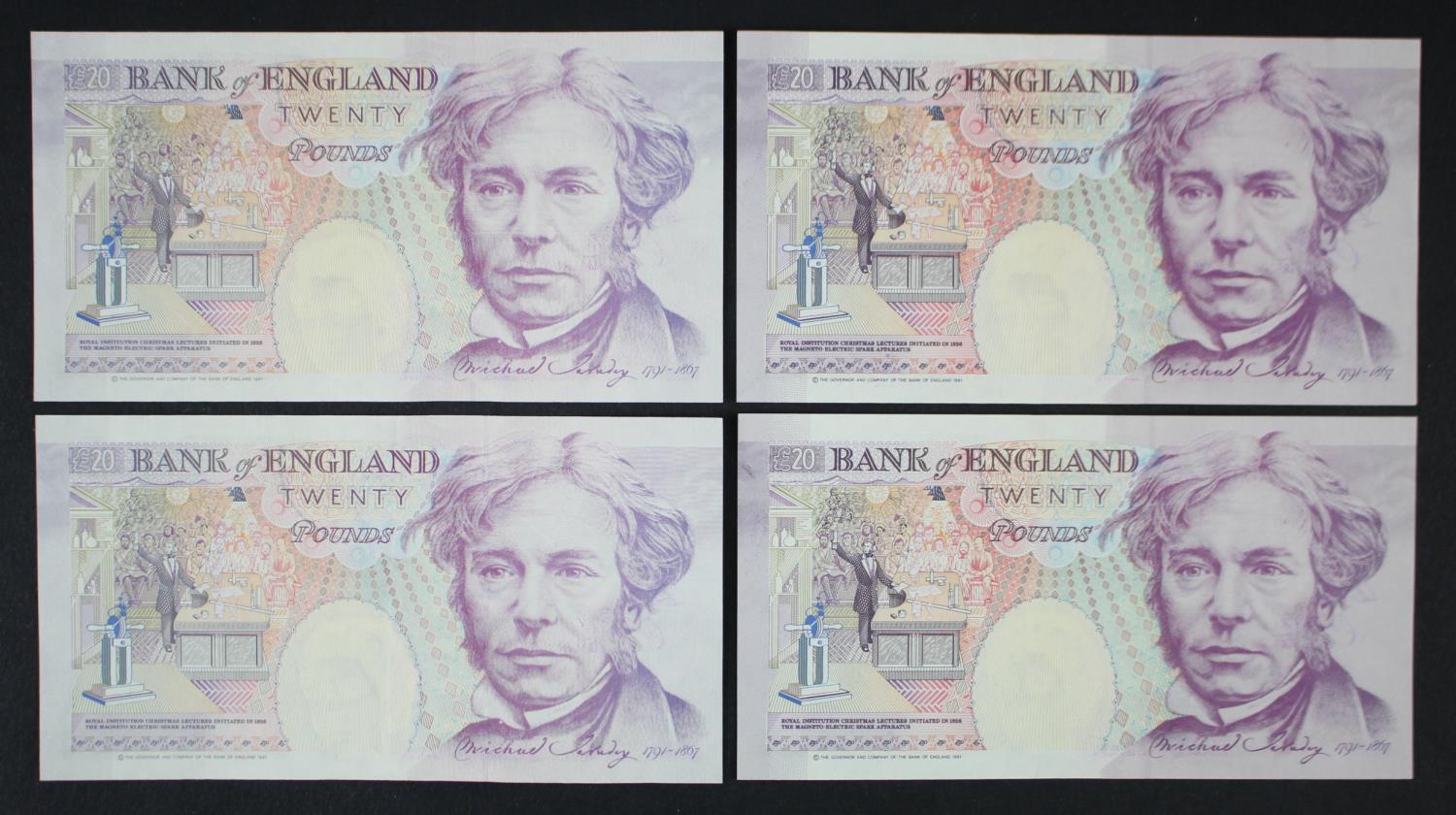 Gill 20 Pounds (B358) issued 1991 (4), 2 consecutively numbered pairs of FIRST SERIES notes, - Image 2 of 2
