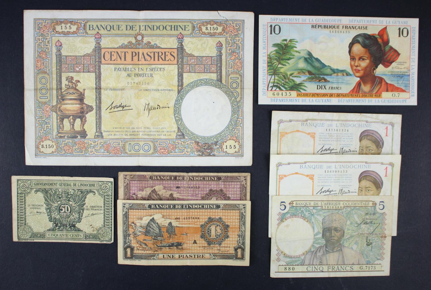 French Colonies (8), French Antilles 10 Francs 1964, French Indochina 100 Piastres 1936 - 1939, 1