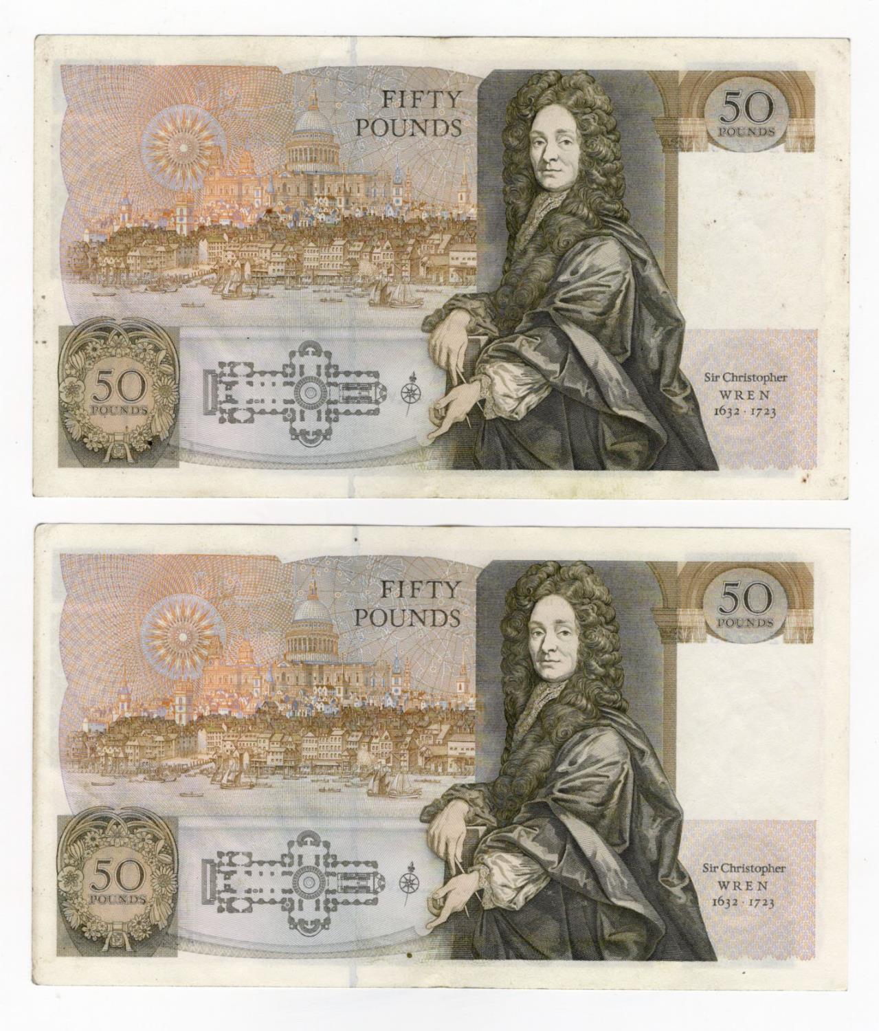 Somerset 50 Pounds (B352) issued 1981 (2), a consecutively numbered pair of 'A' PREFIX notes just - Image 2 of 2