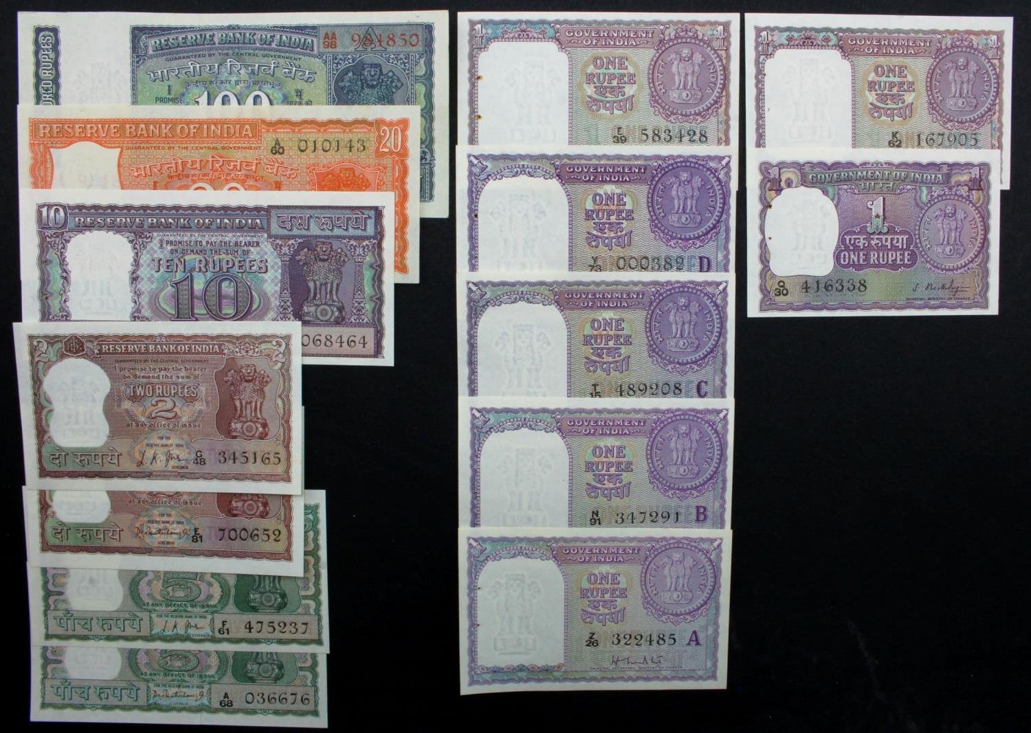 India (14), a group of earlier dates 1950's and 1960's, 100 Rupees issued 1960 first prefix 'AA', 20