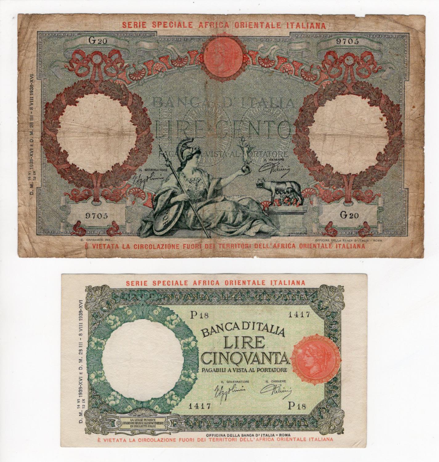 Italian East Africa (2), 100 Lire dated 14th June 1938 - 12th September 1938, signed Azzolini &