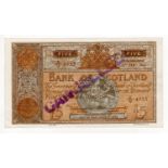 Scotland, Bank of Scotland 5 Pounds dated 21st January 1945, a rare Stanley Curister ESSAY, signed
