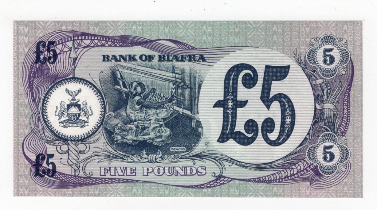 Biafra 5 pounds issued 1968-69, without serial number (BNB B106ar, Pick6b) Uncirculated - Image 2 of 2