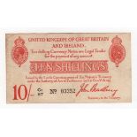 Bradbury 10 Shillings (T12.3) issued 1915, LAST RUN 'C2' prefix, 5 digit serial number C2/87