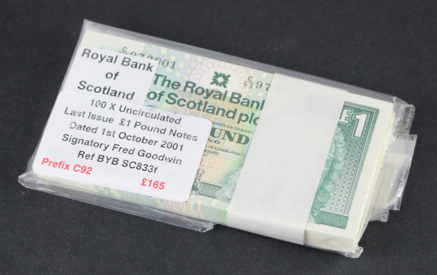 Scotland, Royal Bank of Scotland 1 Pound (100) dated 1st October 2001, a full bundle of