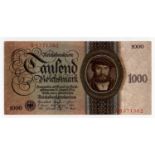 Germany 1000 Reichsmark dated 1924 serial A.1571362 (BNB B317a4, Pick179) EF+ and scarce in this