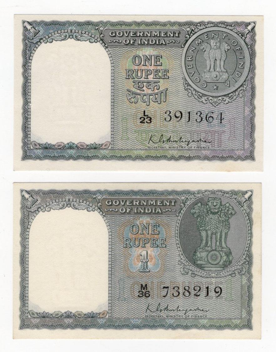 India (2), 1 Rupee issued 1949 - 1950 and 1 Rupee dated 1951, both signed K.G. Ambegaonkar, serial