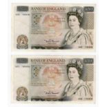 Somerset 50 Pounds (B352) issued 1981 (2), a consecutively numbered pair of 'A' PREFIX notes just