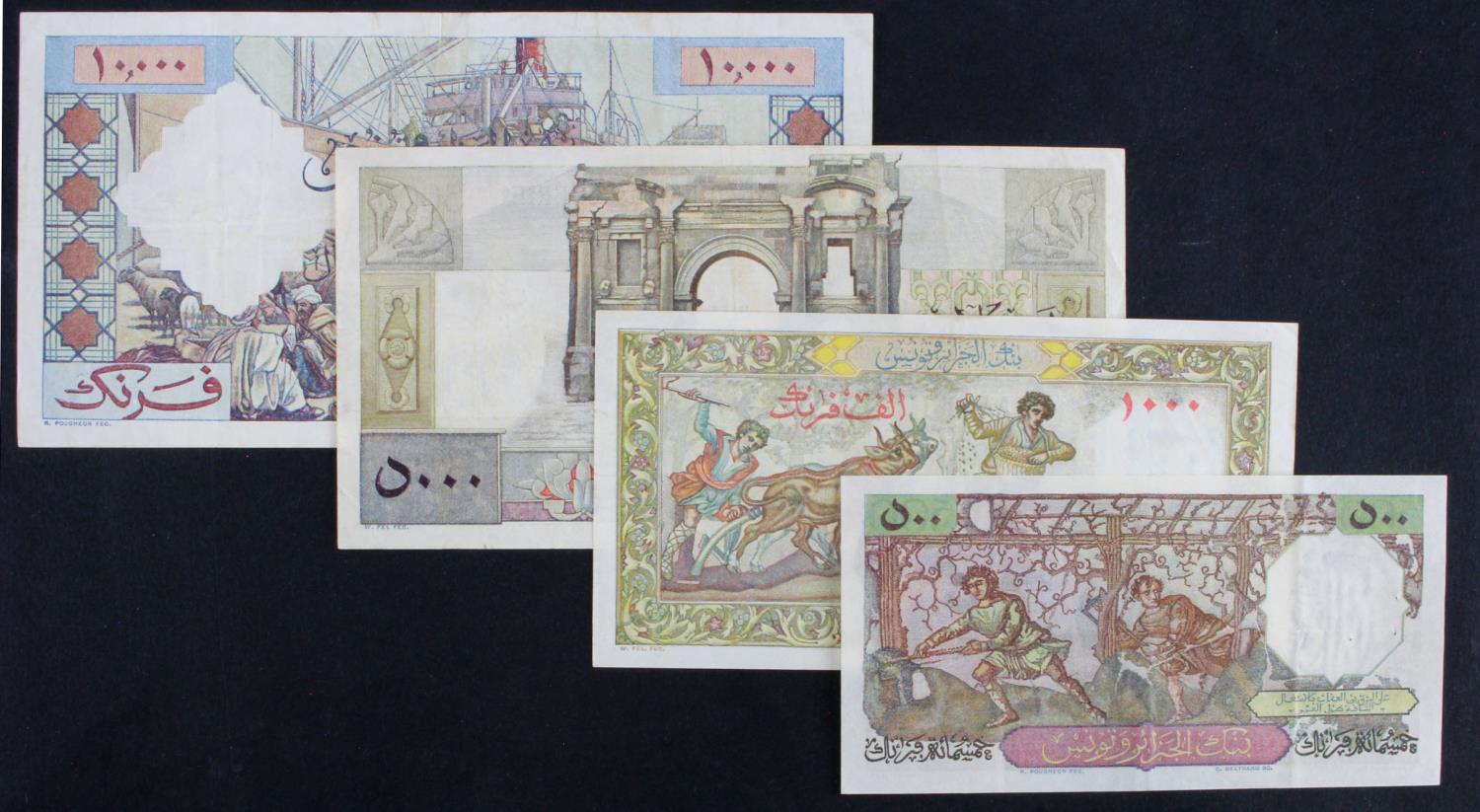 Algeria (4), 10000, 5000, 1000 and 500 Francs dated 1957, 1947, 1949 and 1952 respectively (BNB B201 - Image 2 of 2