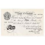 Peppiatt 5 Pounds (B264) dated 17th March 1947, serial L67 057754, London issue on thin paper, a
