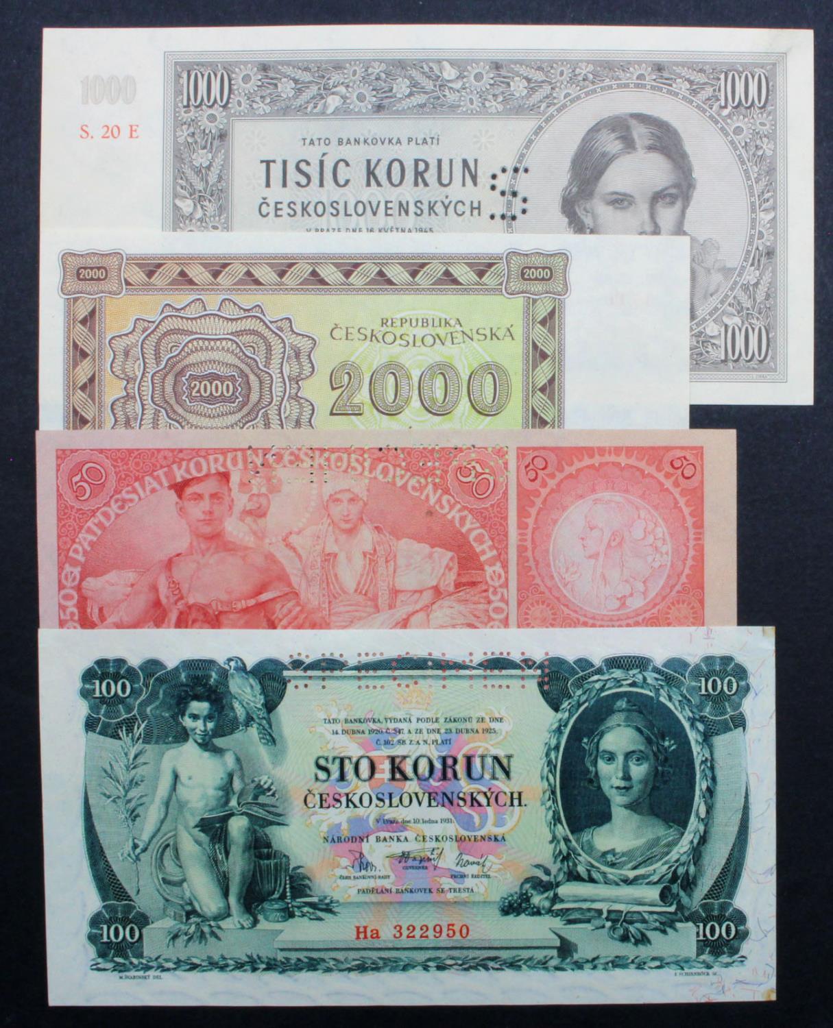 Czechoslovakia (4), a group of specimen notes, 50 Korun dated 1929, perforated SPECIMEN, serial Ib