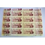 TEST NOTES (20), Mexico Duranote uncut sheet of 8 x full notes and 12 part notes of 20 Units, red