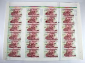 TEST NOTES (24), Canada Duranote uncut sheet of 24 x 100 Units, examples showing different