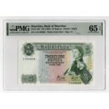 Mauritius 25 Rupees issued 1967, serial A/9 530908, a consecutively numbered note to the previous
