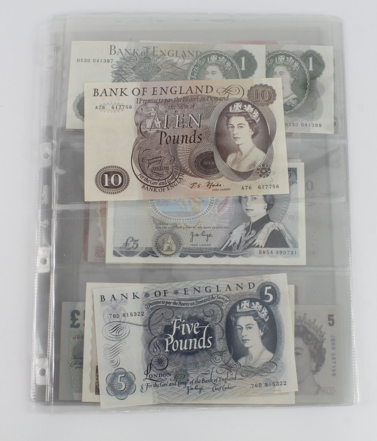 Bank of England (21), a group of Uncirculated notes, Fforde 10 Shillings, Page 10 Pounds, 5