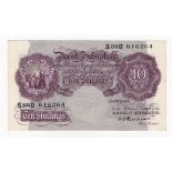 Peppiatt 10 Shillings (B251) issued 1940, mauve WW2 emergency issue, serial S68D 616264 (B251,