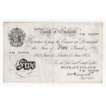 Peppiatt 5 Pounds (B255) dated 15th June 1945, serial J46 003206, London issue on thick paper (B255,