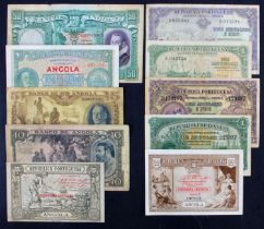 Angola (10), 50 Angolares dated 1951, 1 Angolar, 2 1/2 Angolares dated 1948, 5 and 10 Angolares