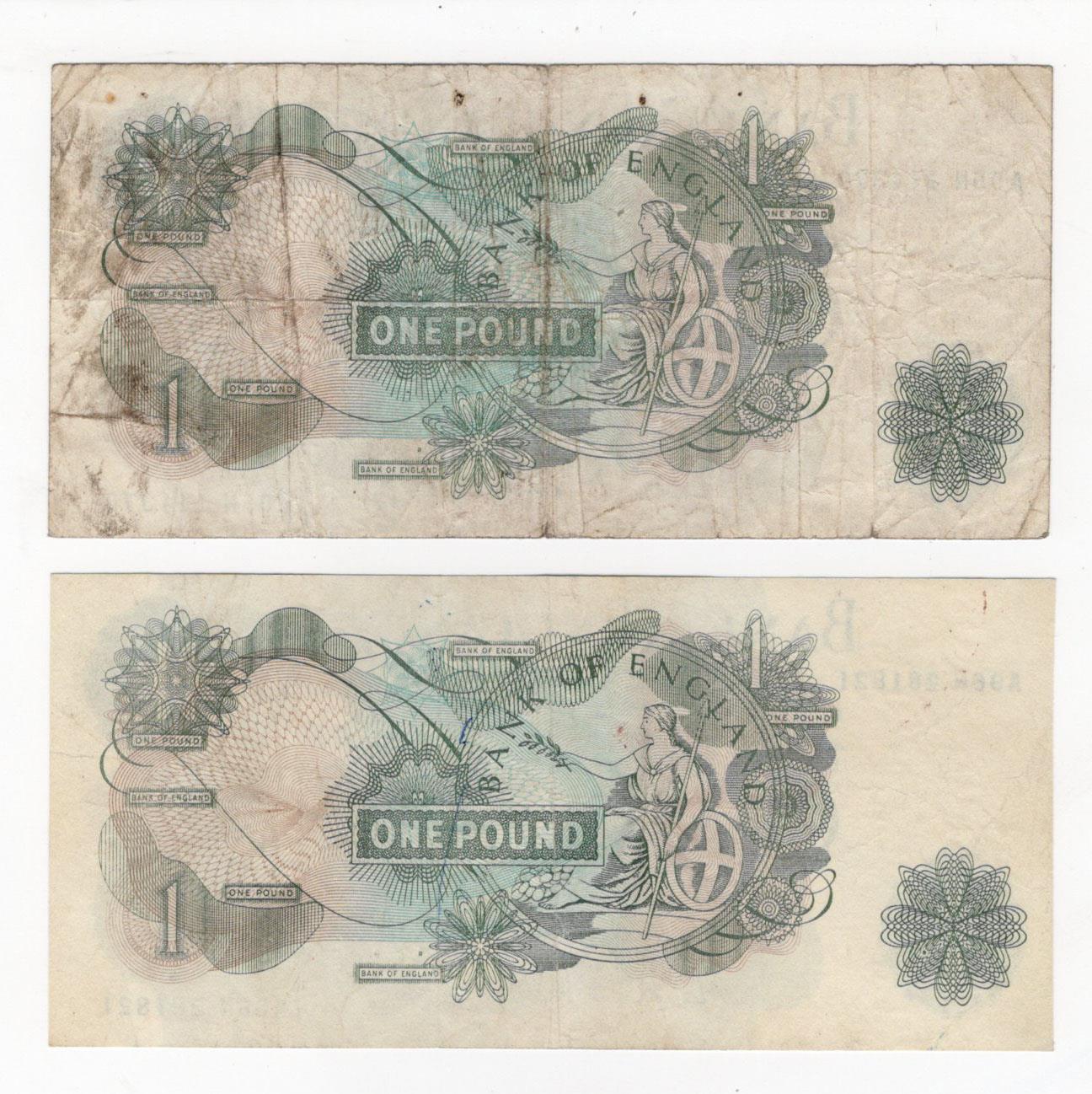 O'Brien 1 Pound (B283) issued 1960 (2), scarce EXPERIMENTAL notes with letter 'R' (research) on - Image 2 of 2