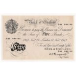 Peppiatt 5 Pounds dated 17th November 1944, serial E66 040182, London issue on thick paper (B255,