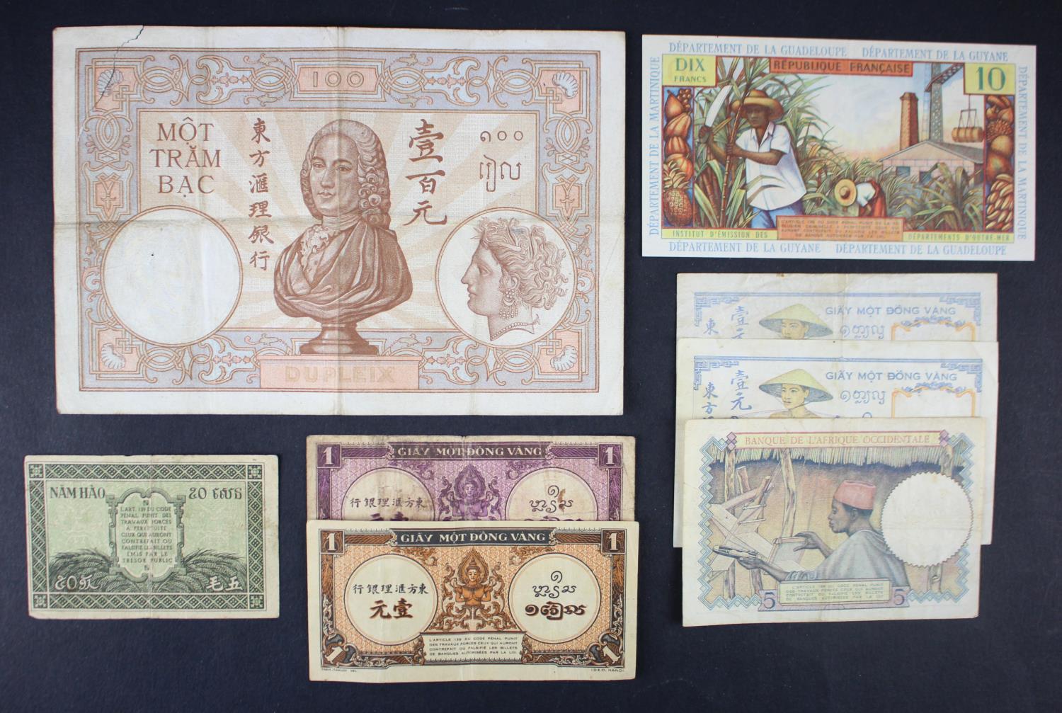 French Colonies (8), French Antilles 10 Francs 1964, French Indochina 100 Piastres 1936 - 1939, 1 - Image 2 of 2