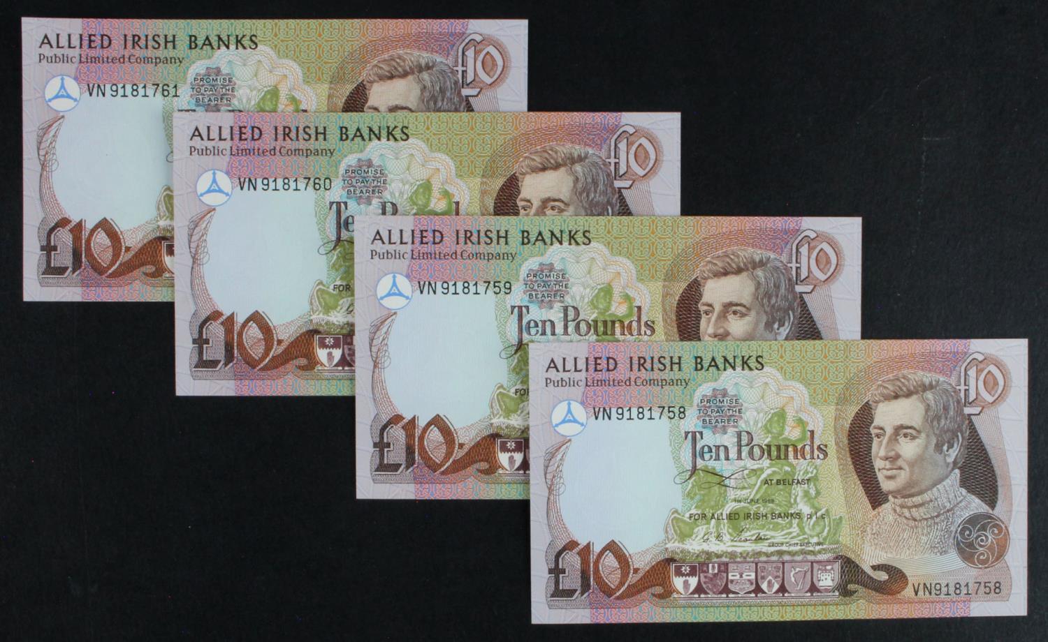 Northern Ireland, Allied Irish Banks 10 Pounds (4) dated 1st June 1988 signed G.B. Scanlon, a