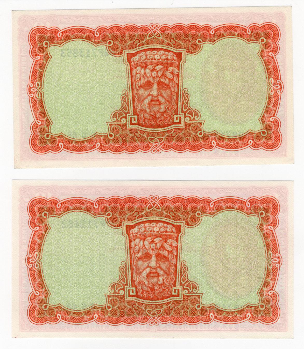 Ireland Republic 10 Shillings (2) dated 6th June 1968, both last date and one last prefix of - Image 2 of 2