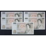 Somerset 50 Pounds (B352) issued 1981 (5), a consecutively numbered run of 'A' PREFIX notes,