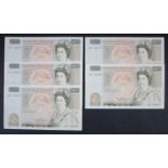 Somerset 50 Pounds (B352) issued 1981 (5), a consecutively numbered run of 'A' PREFIX notes,