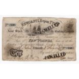 Newcastle upon Tyne Joint Stock Banking Company 10 Pounds dated 1836 serial No.158, "Cancelled"