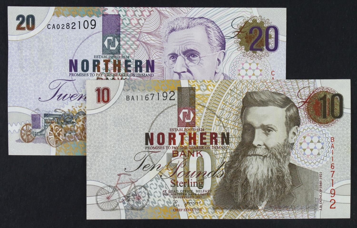 Northern Ireland, Northern Bank Limited (2), 20 Pounds and 10 Pounds dated 24th February 1997,