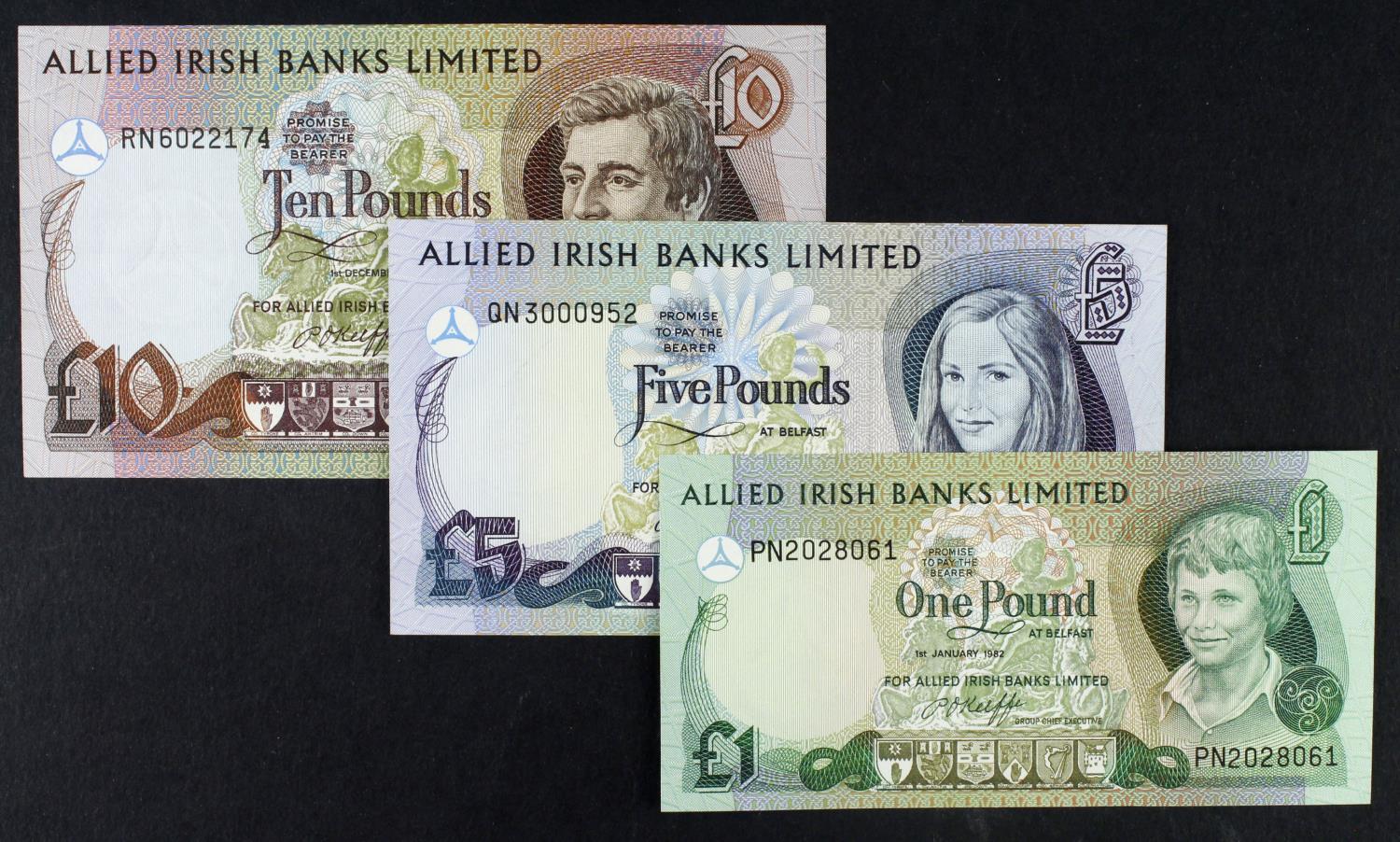 Northern Ireland, Allied Irish Banks Limited (3), 10 Pounds dated 1st January 1984, 5 Pounds & 1