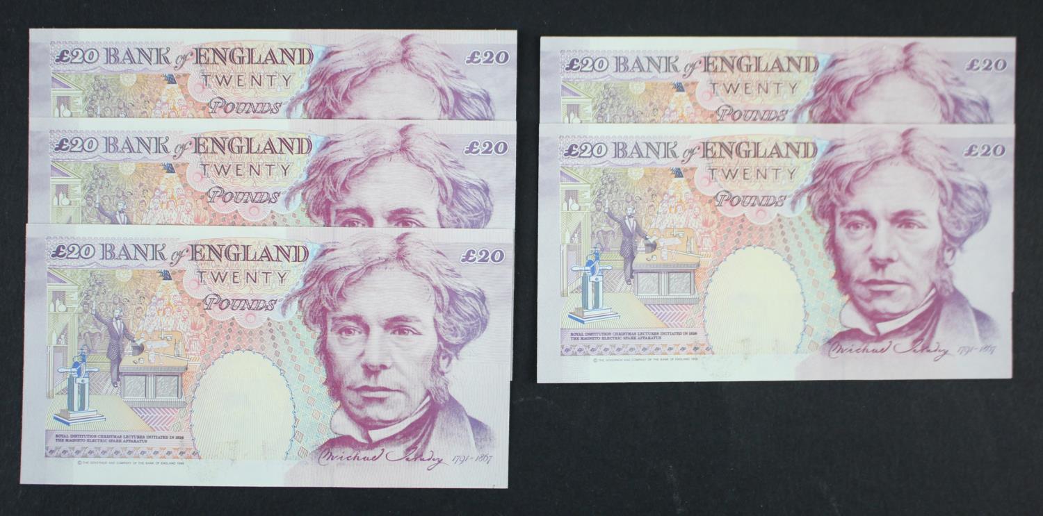 Kentfield 20 Pounds (B375) issued 1994 (5), a consecutively numbered run of 5 notes, serial BB ( - Image 2 of 2