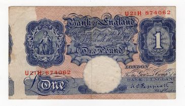 ERROR Peppiatt 1 Pound issued 1940, WW2 emergency issue, major horizontal shift to right showing