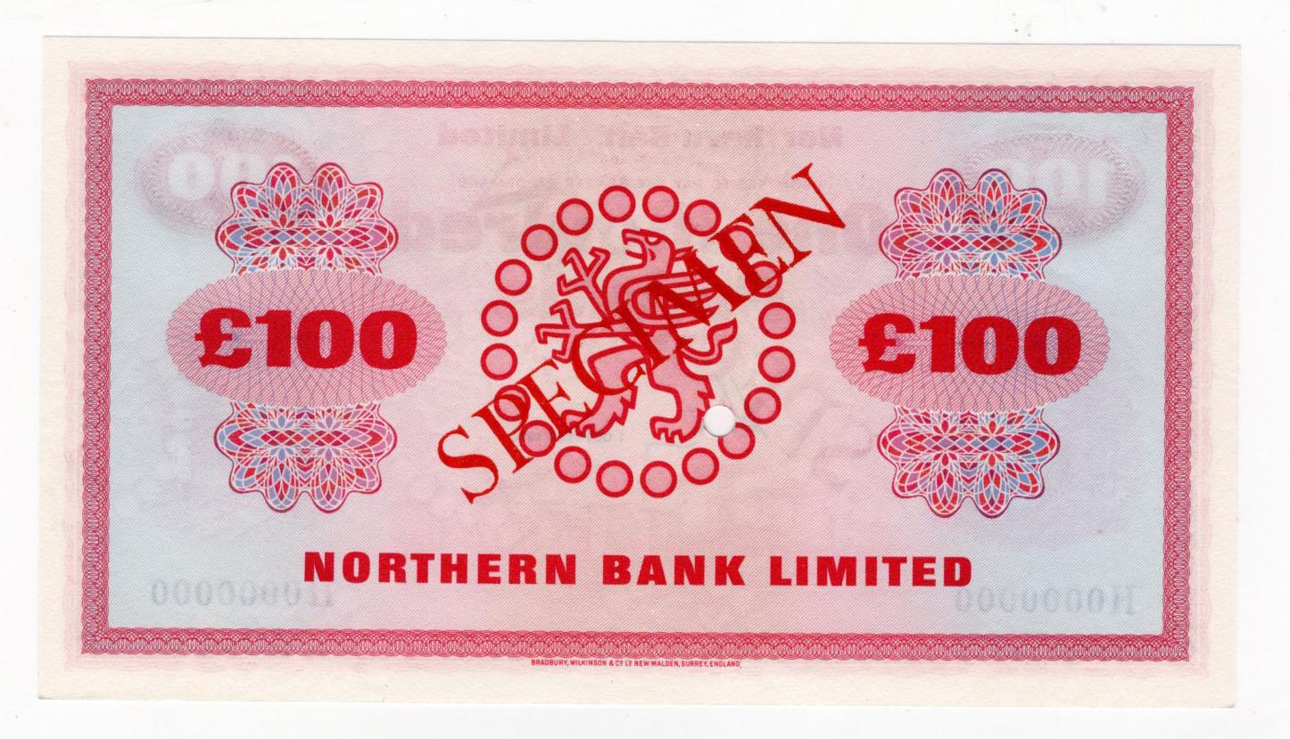 Northern Ireland, Northern Bank Limited 100 Pounds dated 1st October 1978, SPECIMEN note signed - Image 2 of 2