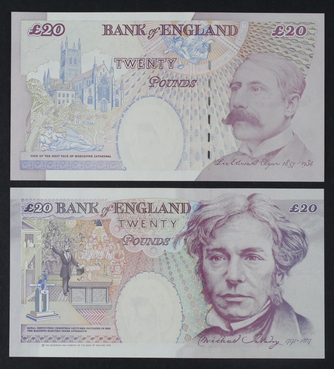 Lowther 20 Pounds (2) issued 1999, MATCHING serial number pair LAST RUN and FIRST RUN (from Debden - Image 2 of 2