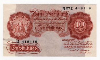 ERROR Beale 10 Shillings issued 1950, a scarce Britannia error, missing most of prefix at bottom