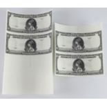 United States of America, American Banknote Company 2 x uncut pairs of SPECIMEN notes with extra