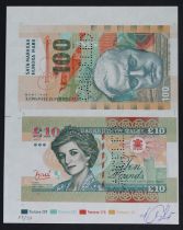 Test Note, an uncut sheet of 2 notes comprising 20 Pounds Banknote of Wales (not legal tender),