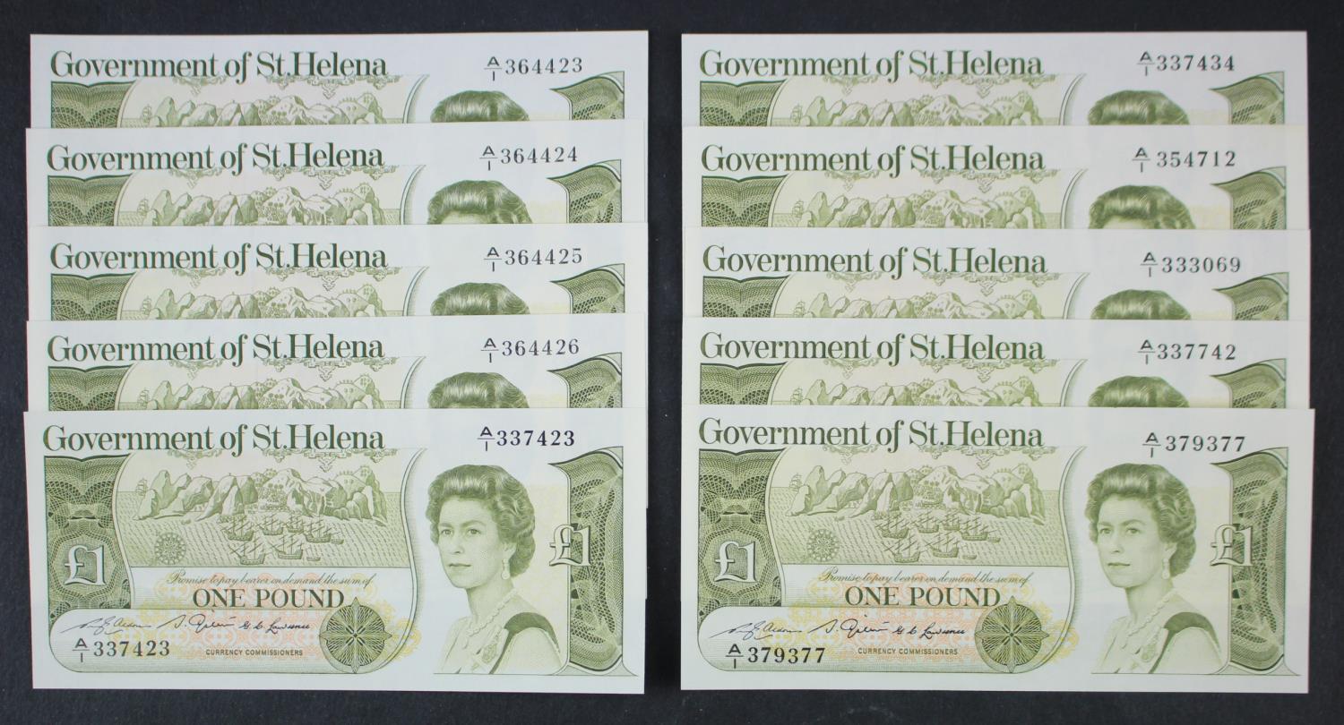 Saint Helena 1 Pound (10) issued 1981, including a consecutively numbered run of 4 notes, serial A/1