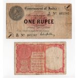 India (2), 1 Rupee dated 1917, portrait King George V at top left, signed Gubbay, prefix B for