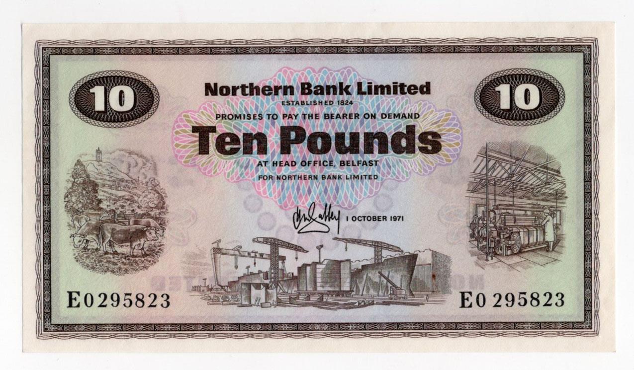 Northern Ireland, Northern Bank Limited 10 Pounds dated 1st October 1971, signed H.M. Gabbey, a