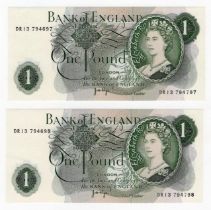 ERROR Page 1 Pound (2) issued 1970, consecutively numbered pair of mismatched serial numbers, top