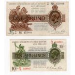 Warren Fisher (2), 10 Shillings (T30) issued 1922, serial O/18 826987 (T30, Pick358) bank stamp on