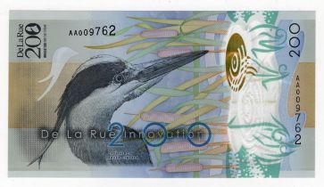 Test/Promotional note, De La Rue 200 innovating for the future, issued in 2013 commemorating 200