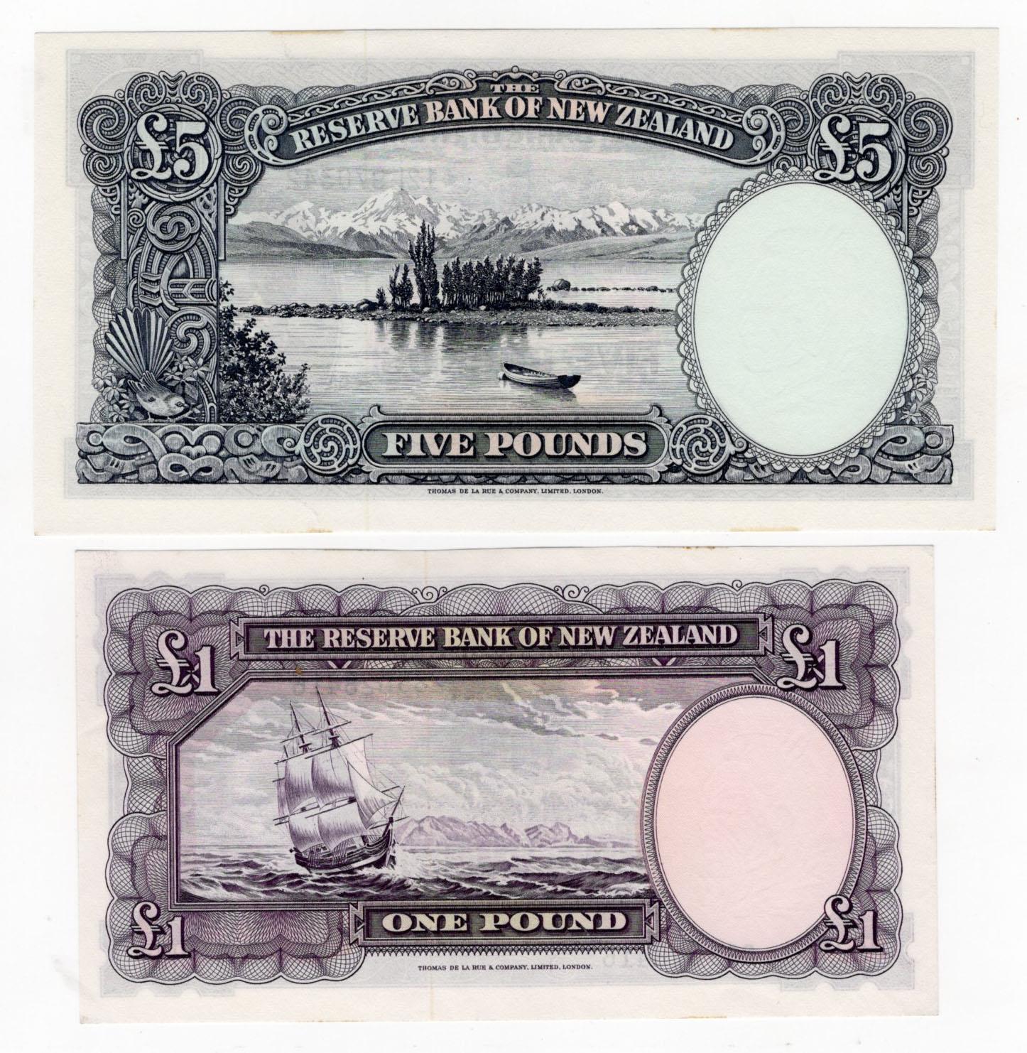 New Zealand (2), 5 Pounds issued 1960 - 1967, later issue with security thread, signed Fleming, LAST - Image 2 of 2